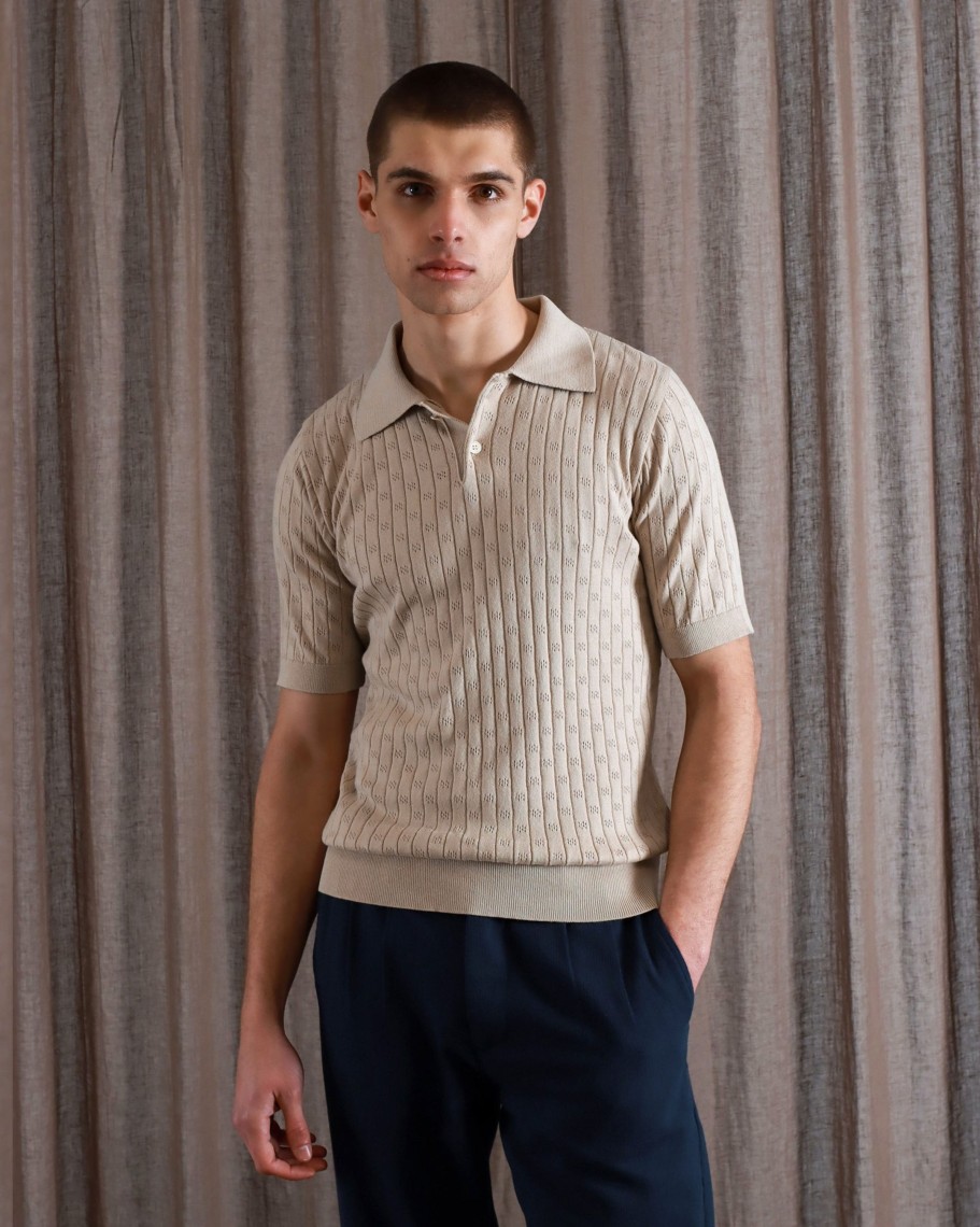 Far Afield Polo Shirts | Jacobs Polo - Sand Perforated Lace