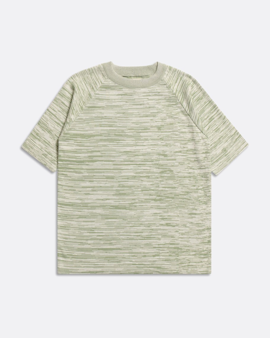 Far Afield Knitwear | Newport Knitted Top - Green / White Twisted Yarn