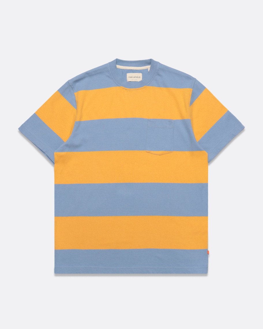 Far Afield T-Shirts | Bold Stripe Pocket T-Shirt - Allure Blue / Honey Gold