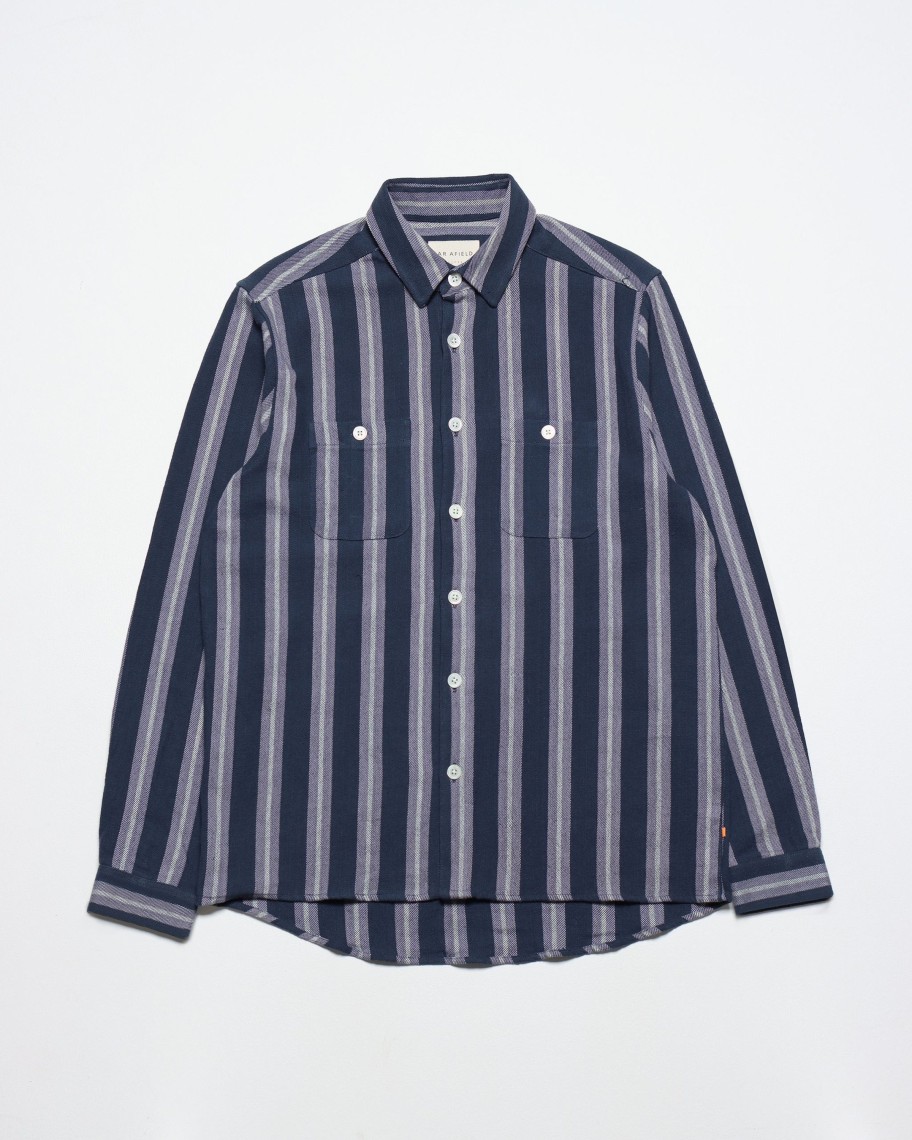 Far Afield Shirts | Patch Pocket Shirt - Insignia Blue / Multi Twill Stripe