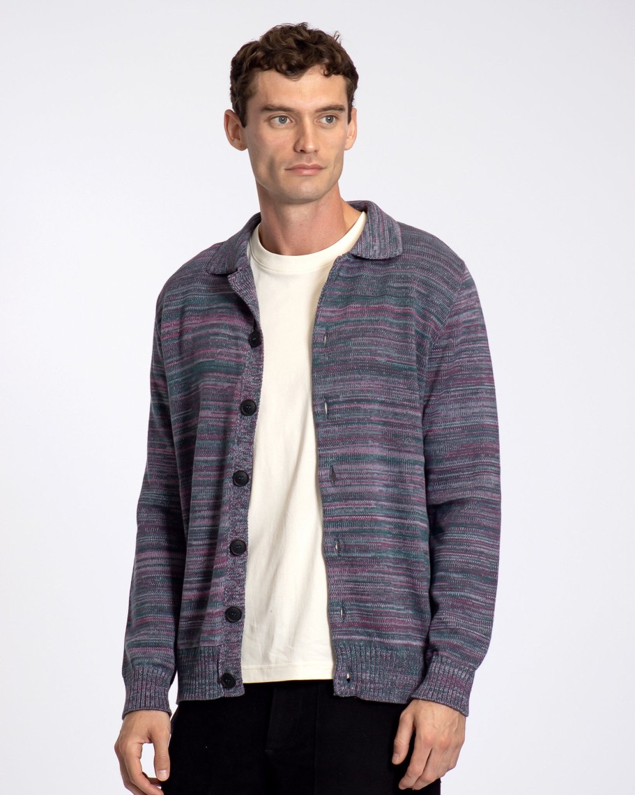 Far Afield Knitwear | Kiyo Cardigan - Silver Blue / Multi Twisted Yarn