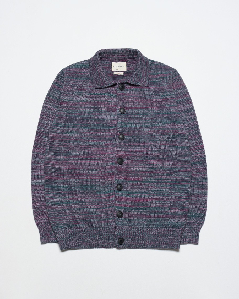 Far Afield Knitwear | Kiyo Cardigan - Silver Blue / Multi Twisted Yarn