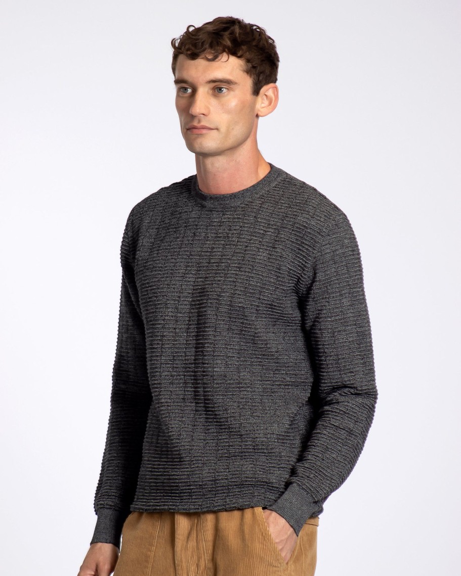 Far Afield Knitwear | Vitor Ribbed Knit - Grey Melange Merino Wool Blend