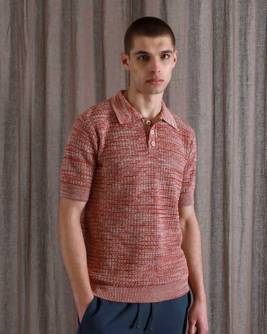 Far Afield Polo Shirts | Renard Polo - Red / Sand Twisted Yarn