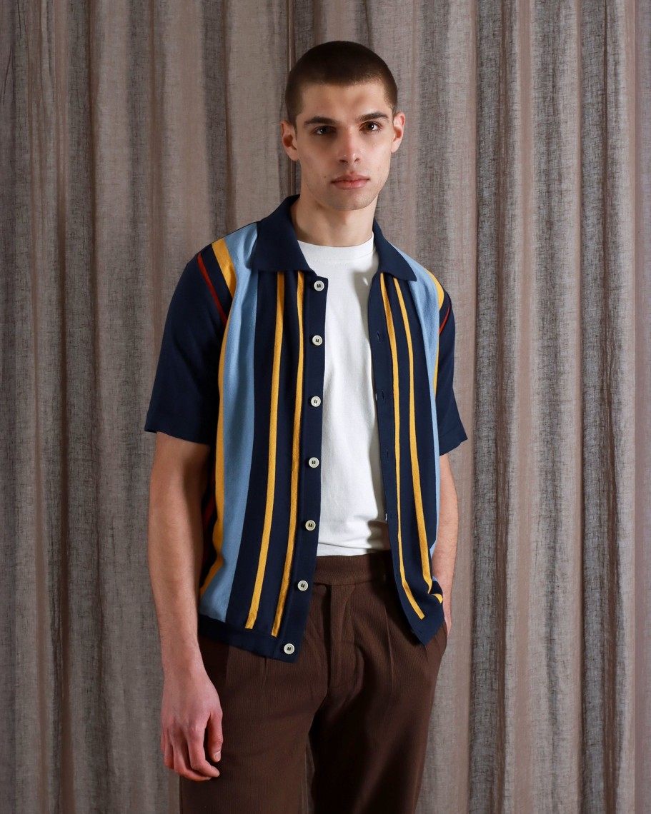 Far Afield Knitwear | Velzy Cardigan - Navy / Multi Margate Stripe