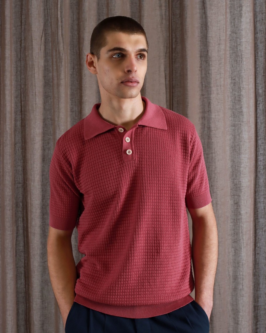 Far Afield Polo Shirts | Renard Polo - Rose Pink Ribbed Waffle