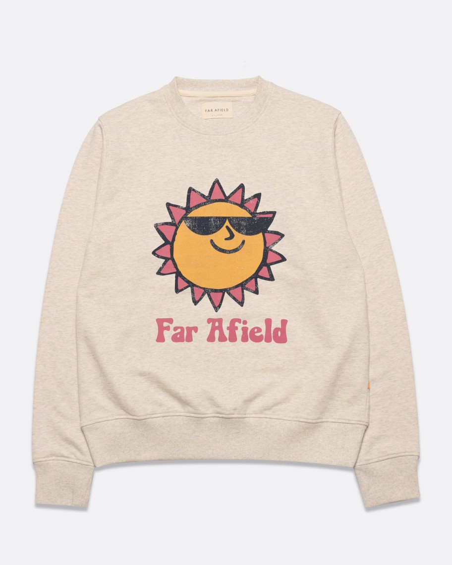 Far Afield Sweatshirts | Crew Neck Sweatshirt - Grey Marl Sunny Print