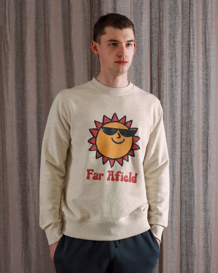 Far Afield Sweatshirts | Crew Neck Sweatshirt - Grey Marl Sunny Print