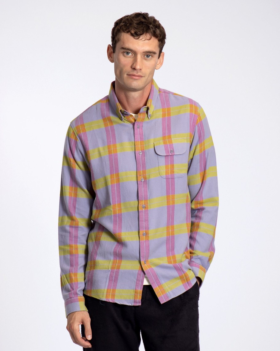 Far Afield Shirts | Larry Button Down Shirt - Silver Blue / Multi Check