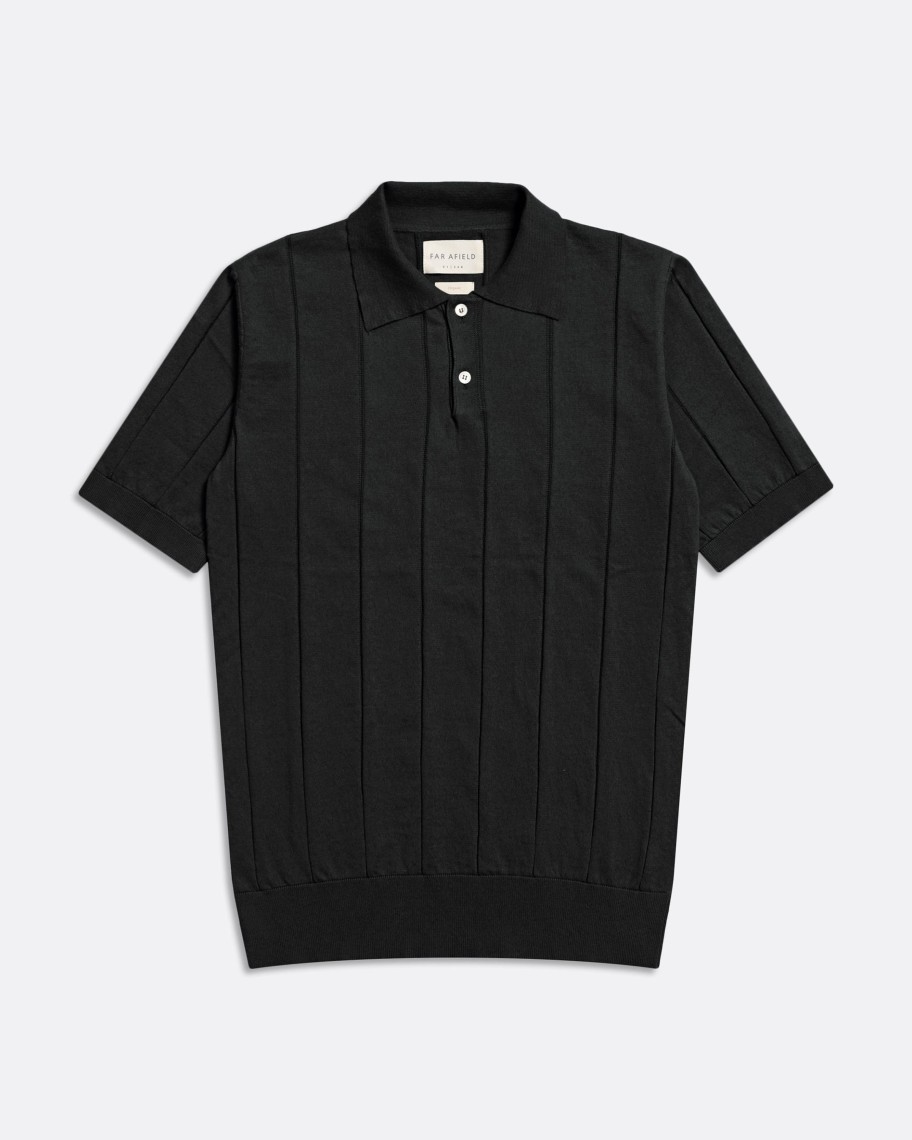 Far Afield Polo Shirts | Jacobs Polo - Black Punched Stripe