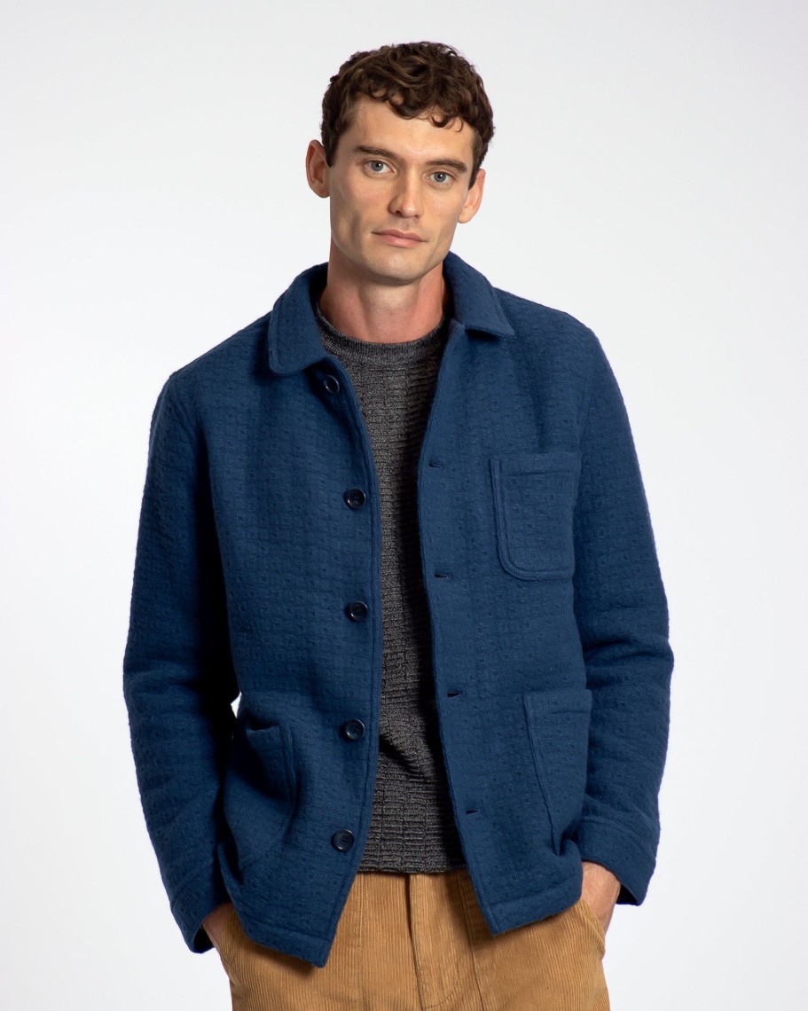 Far Afield Outerwear | Station Jacket - Insignia Blue Textured Jacquard