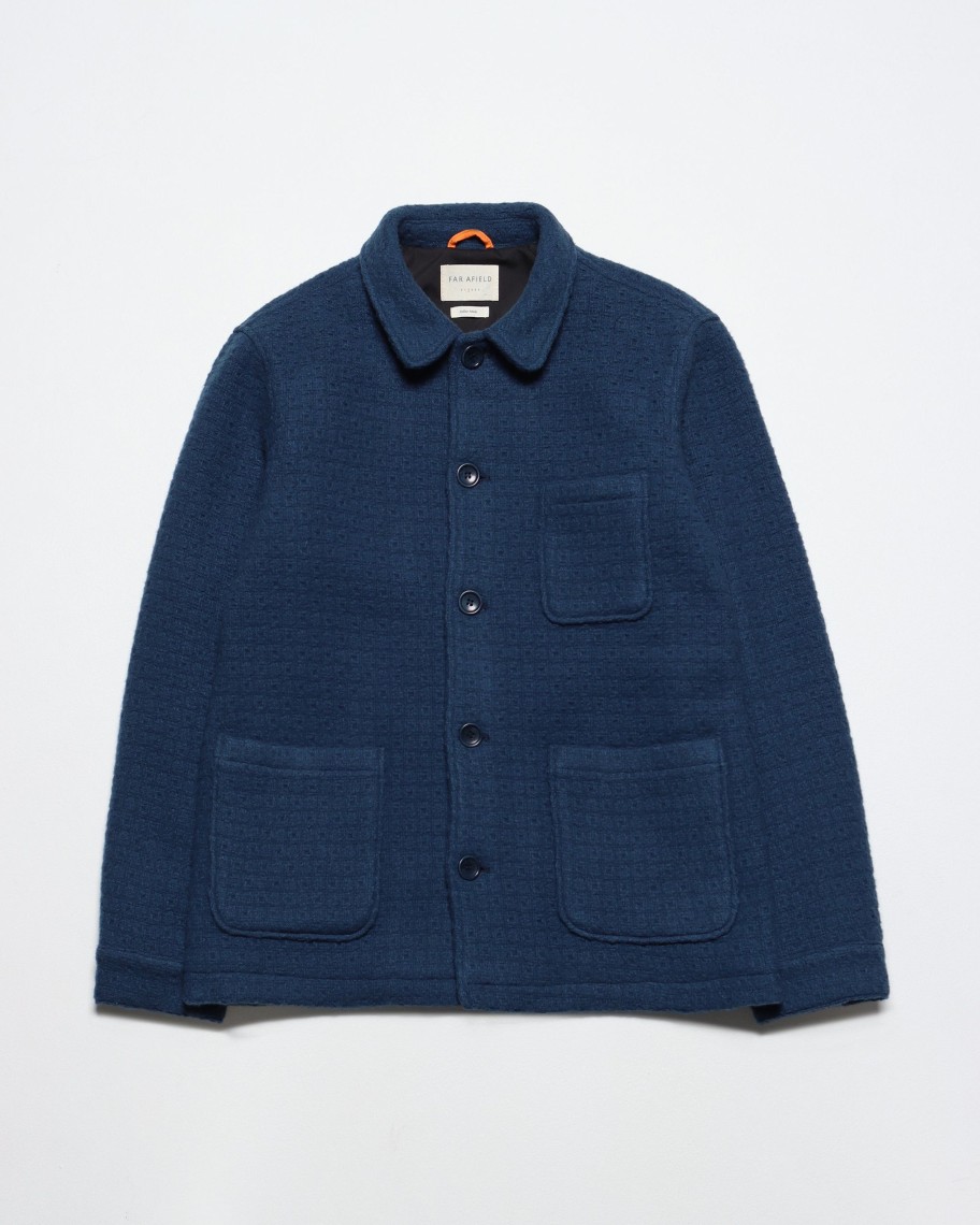 Far Afield Outerwear | Station Jacket - Insignia Blue Textured Jacquard