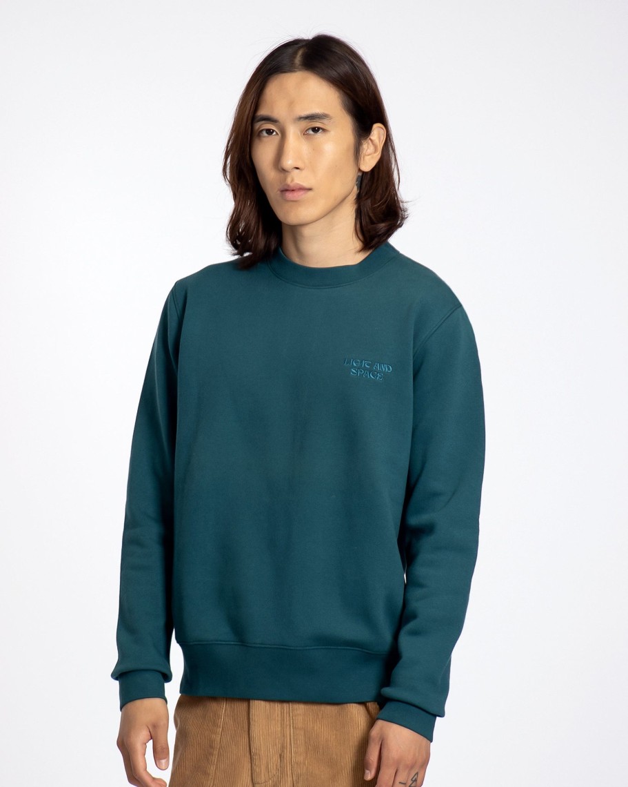 Far Afield Sweatshirts | Crewneck Sweatshirt - Deep Teal Light U0026 Space Embroidery