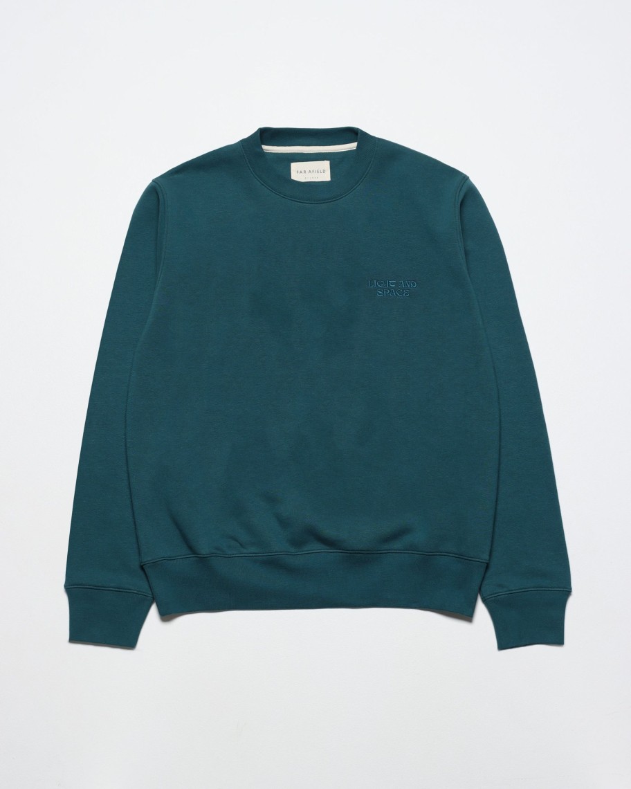 Far Afield Sweatshirts | Crewneck Sweatshirt - Deep Teal Light U0026 Space Embroidery