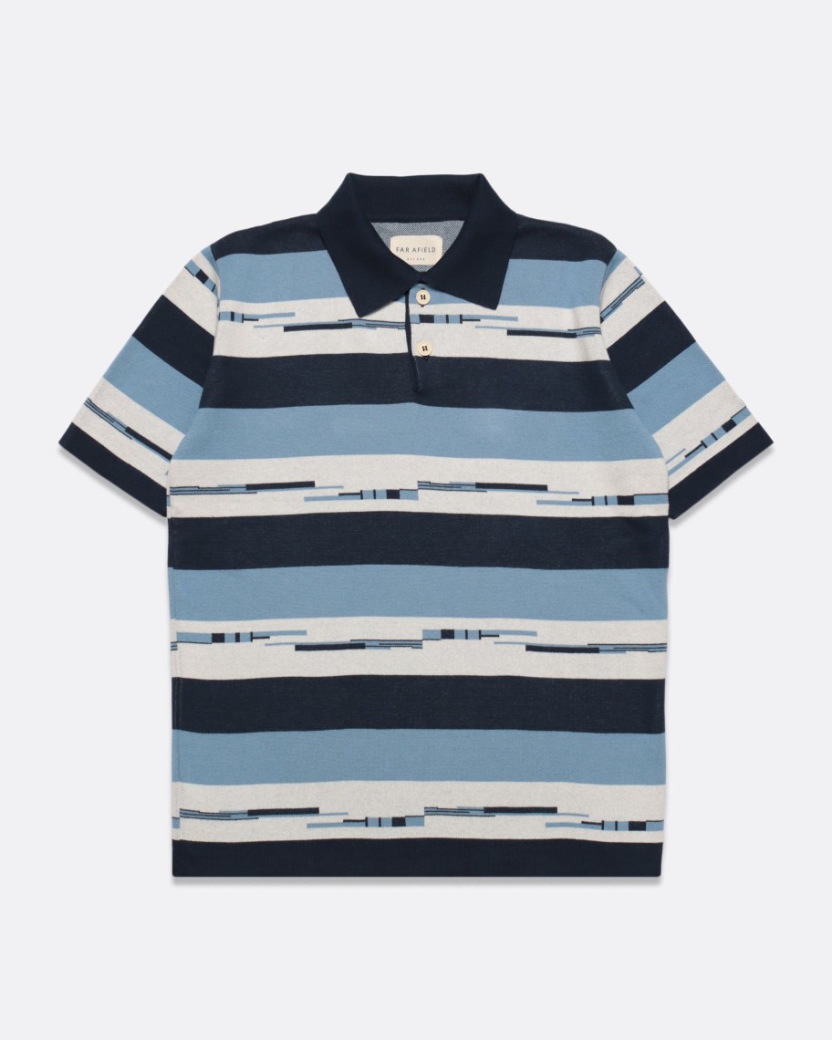 Far Afield Polo Shirts | Kier Polo - Allure Blue / Navy Pixel Stripe