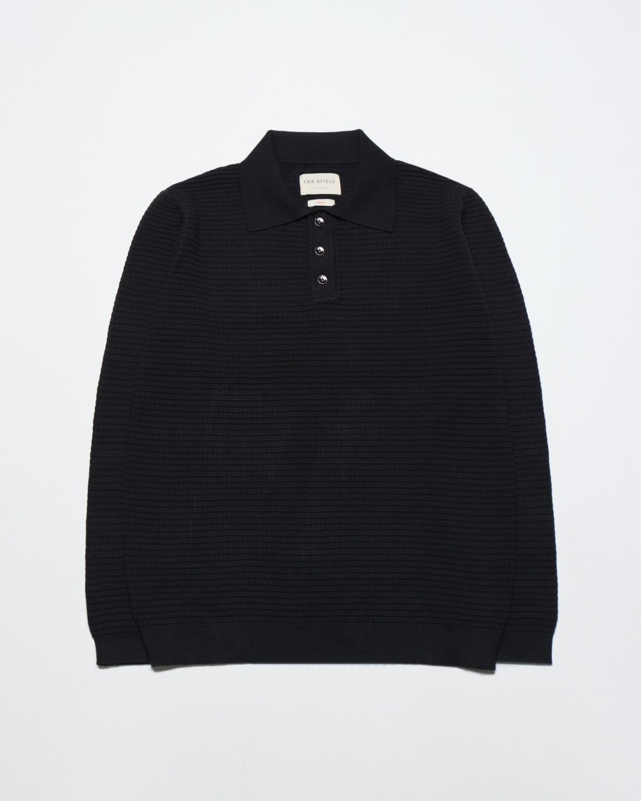 Far Afield Polo Shirts | Renard Knitted Polo - Black Organic Cotton