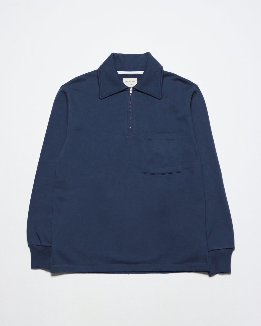 Far Afield Sweatshirts | Levy Half Zip Sweatshirt - Insignia Blue Organic Cotton