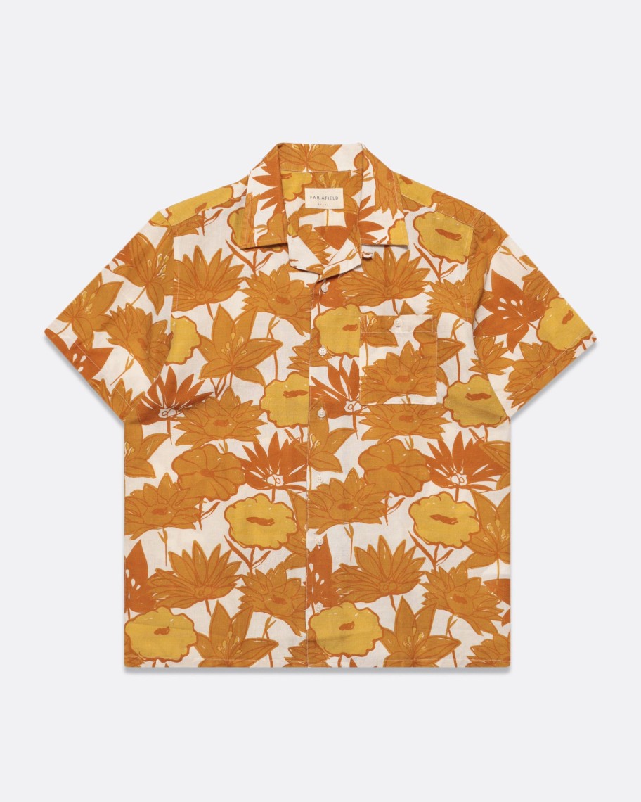 Far Afield Shirts | Selleck Shirt - Honey Gold Flower Collage Print