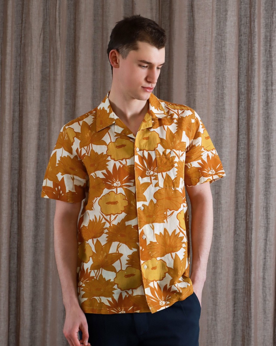 Far Afield Shirts | Selleck Shirt - Honey Gold Flower Collage Print