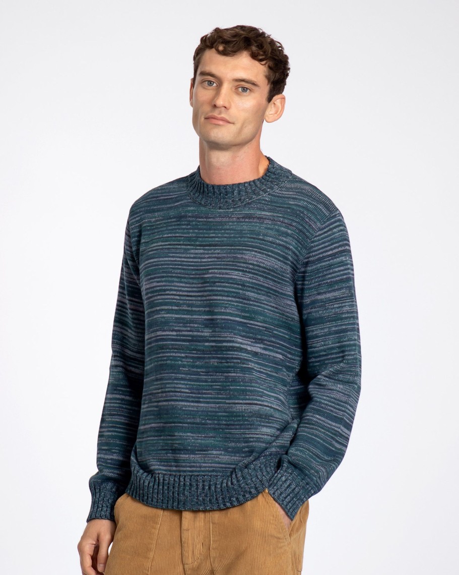 Far Afield Knitwear | Dieter Knit - Deep Teal / Multi Twisted Yarn