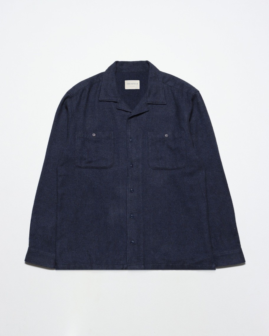 Far Afield Shirts | Hiro Shirt - Insignia Blue Brushed Herringbone Cotton