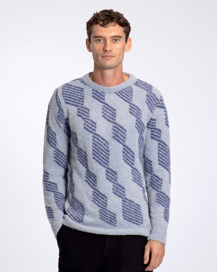 Far Afield Knitwear | Ether Knit - Silver Blue Diamond Stripe