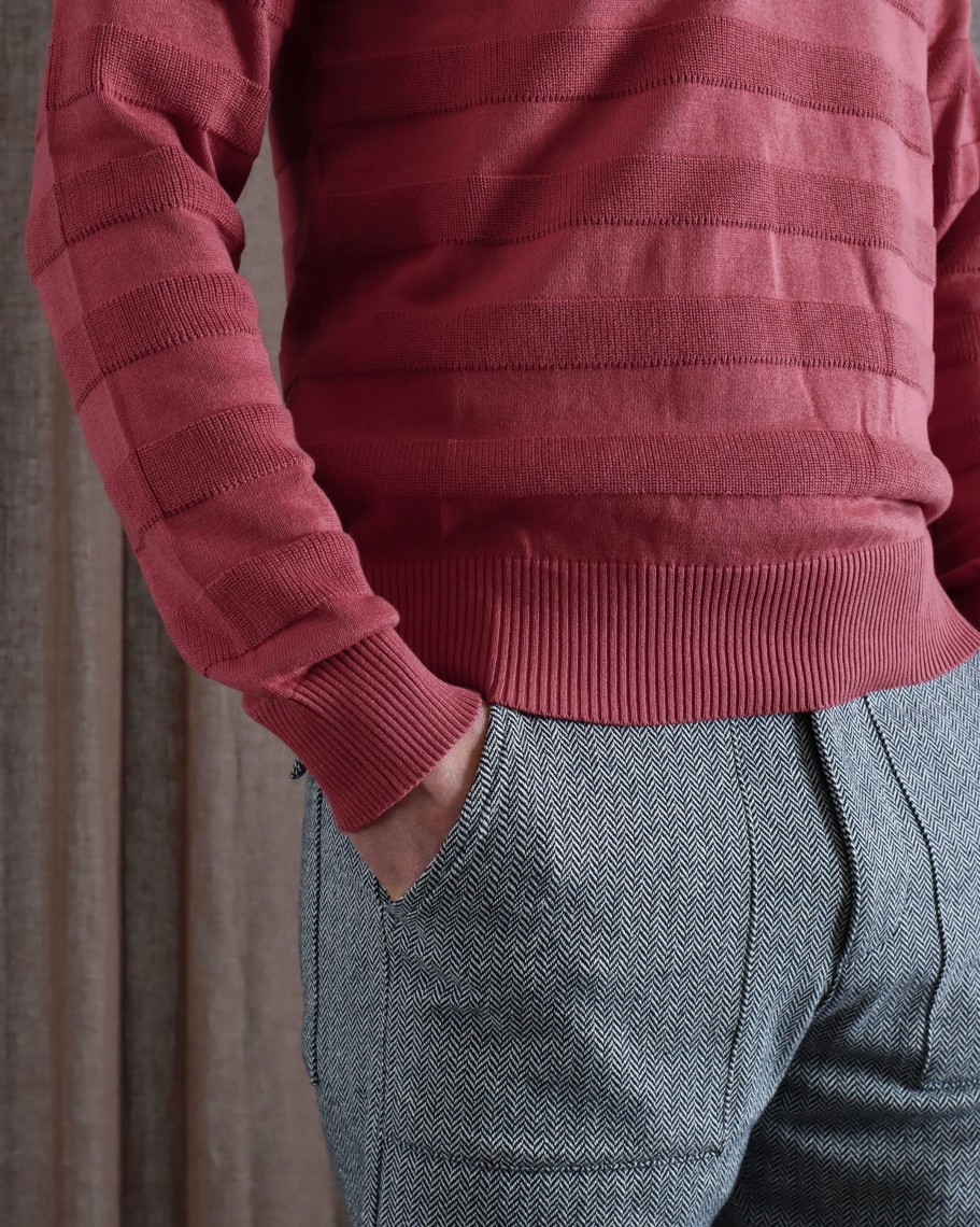 Far Afield Polo Shirts | Marsan Long Sleeve Polo - Rose Pink Raised Stripe