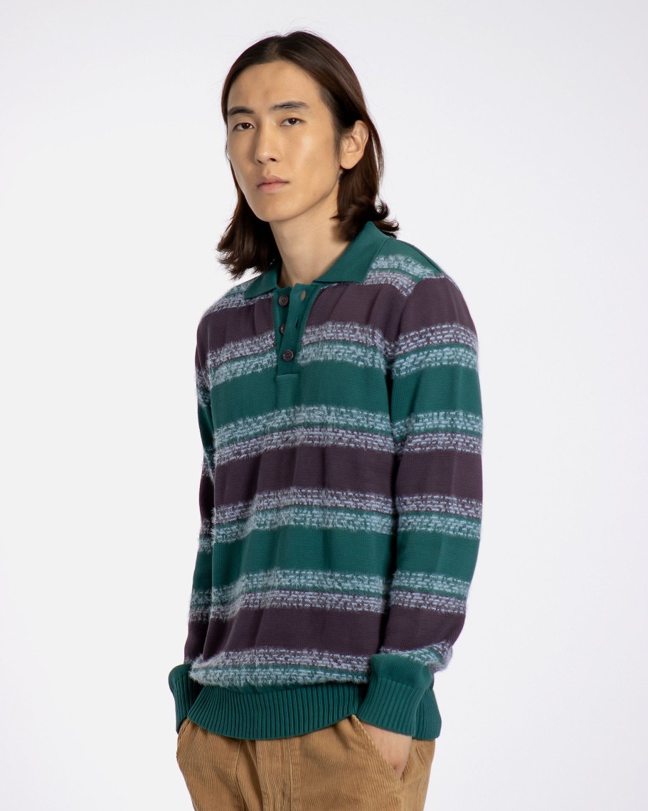 Far Afield Polo Shirts | Kier Knitted Polo - Deep Teal / Multi Gellano Stripe