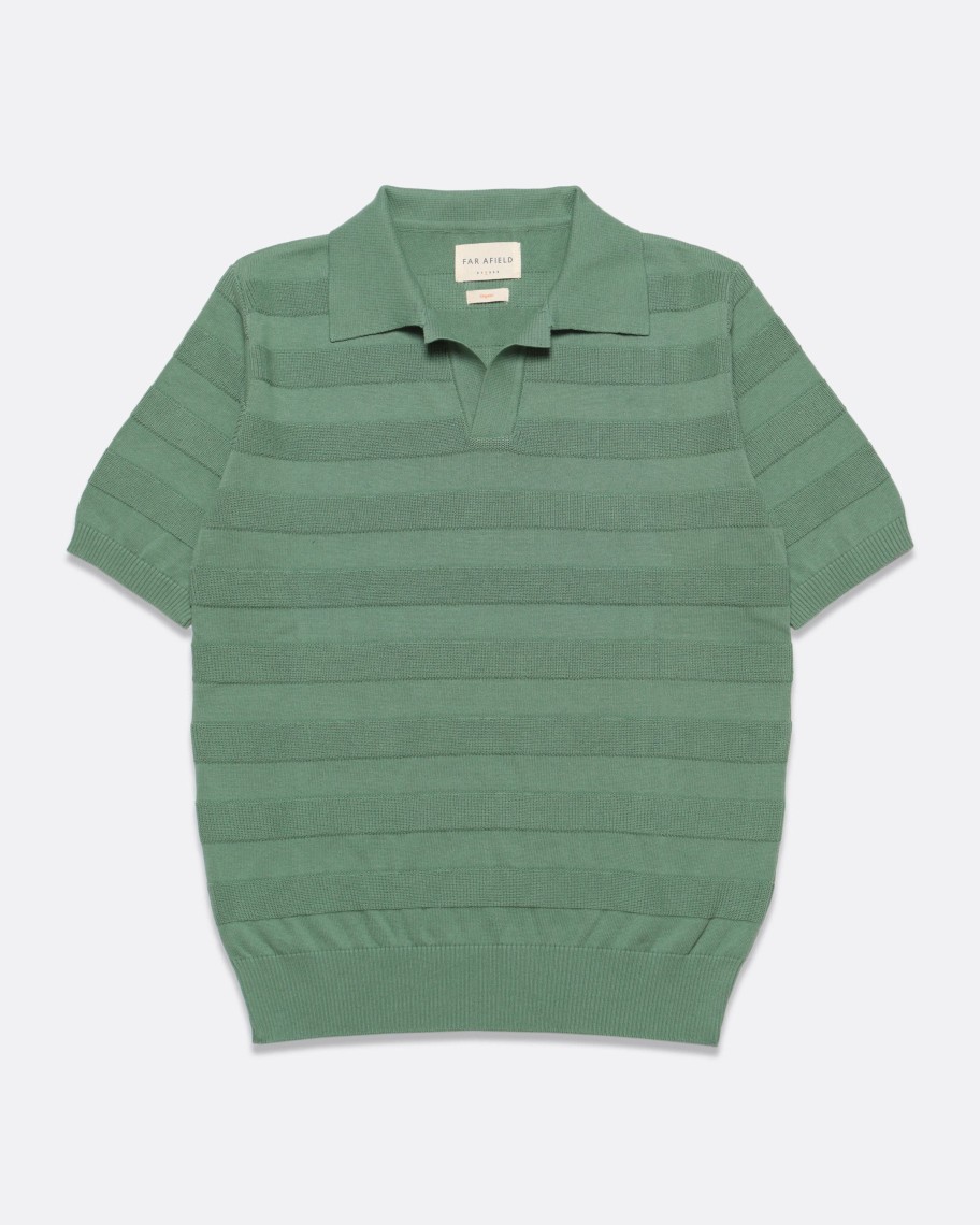 Far Afield Polo Shirts | Marsan Short Sleeve Polo - Frosty Green Raised Stripe