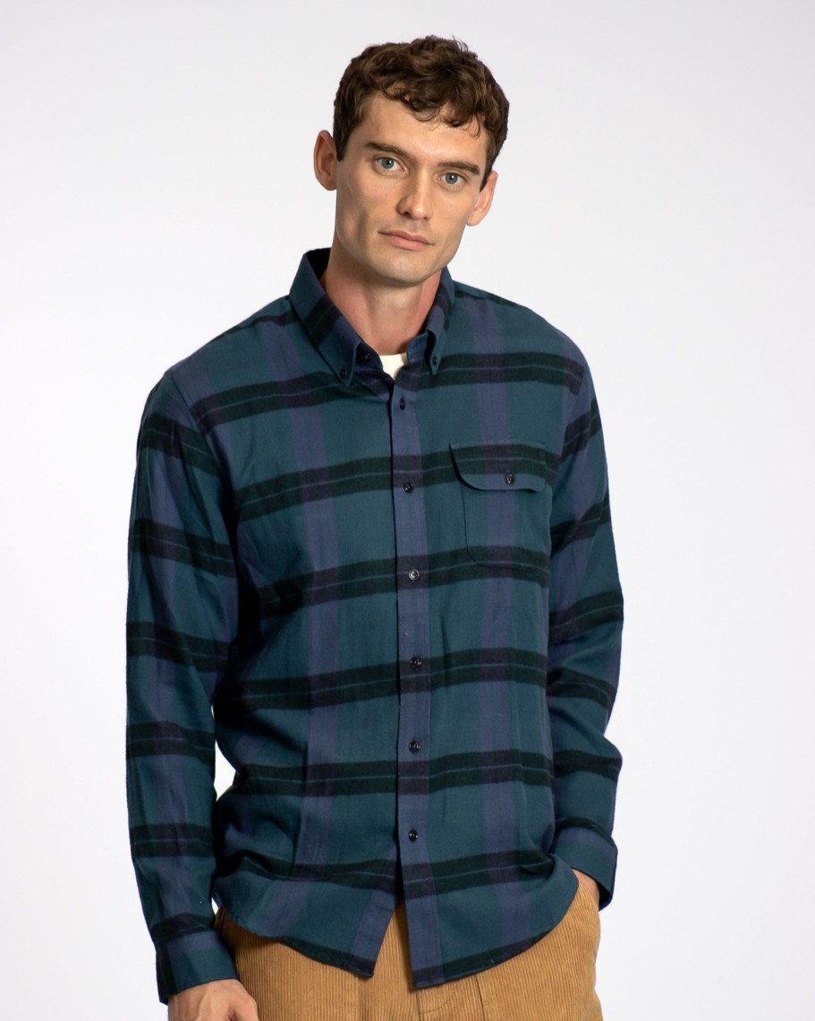 Far Afield Shirts | Larry Button Down Shirt - Black / Insignia Blue Check