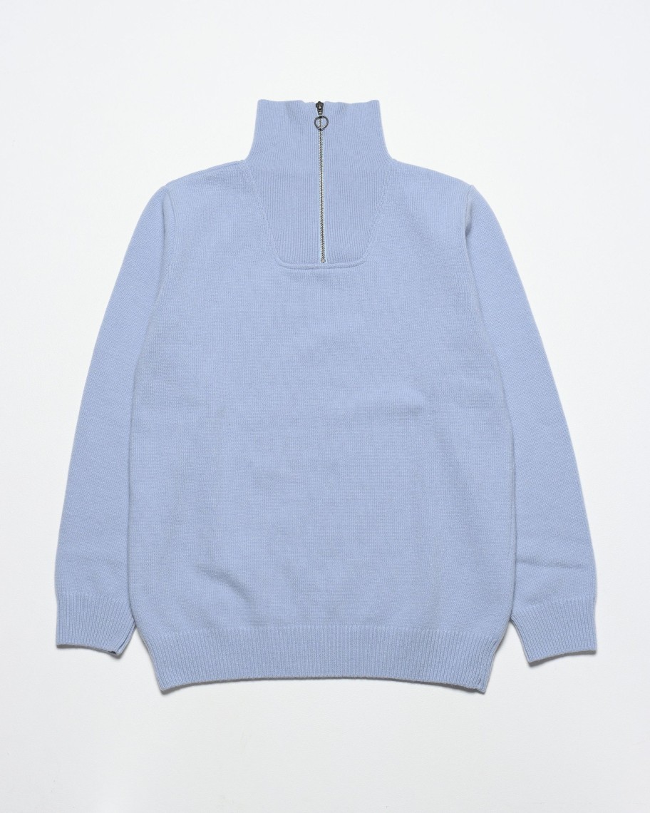 Far Afield Knitwear | Boko Funnel Neck Knit - Silver Blue Lambswool Blend