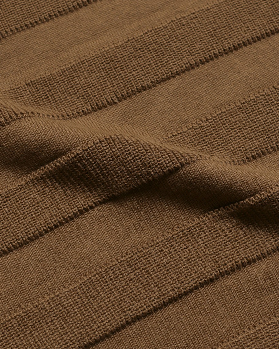 Far Afield Polo Shirts | Marsan Short Sleeve Polo - Palm Brown Raised Stripe