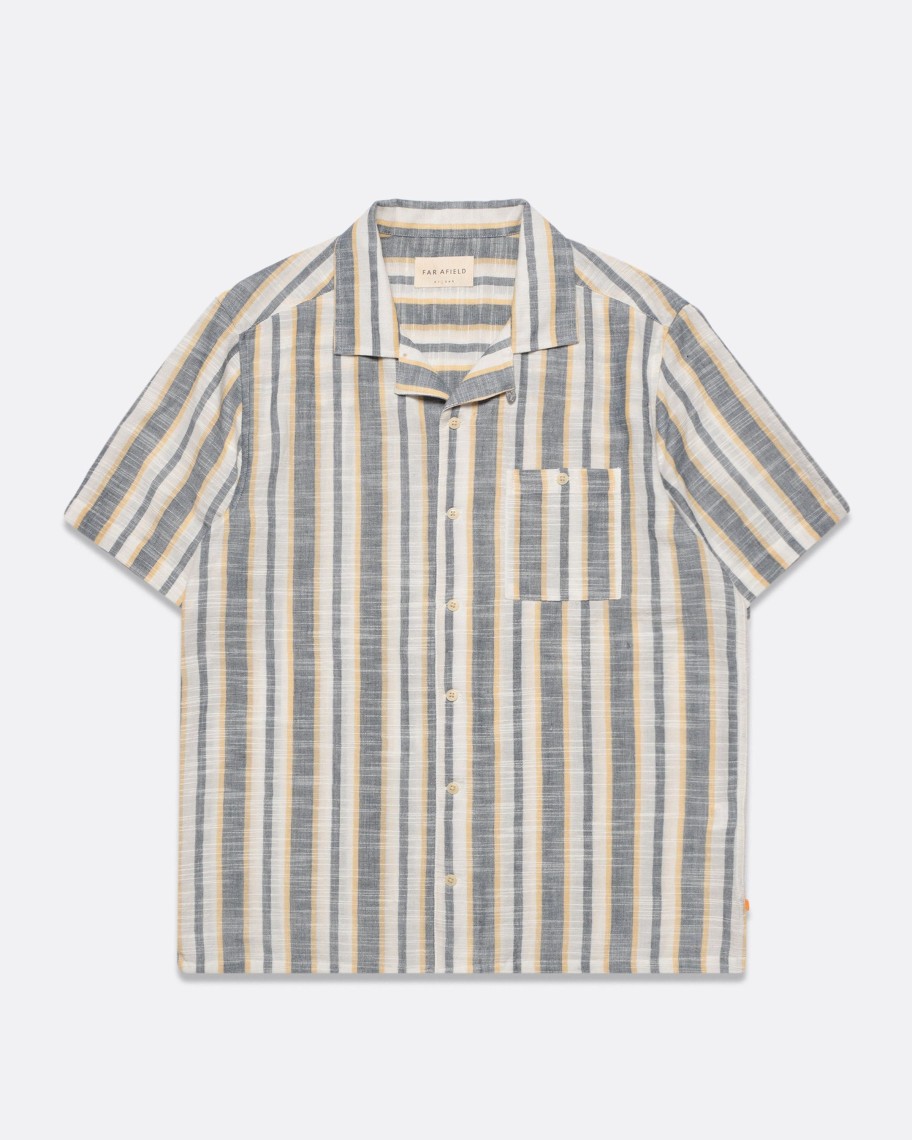 Far Afield Shirts | Selleck Shirt - Navy Slub Stripe