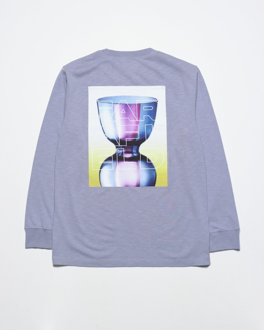 Far Afield T-Shirts | Graphic Cuffed T-Shirt - Silver Blue Vase Print