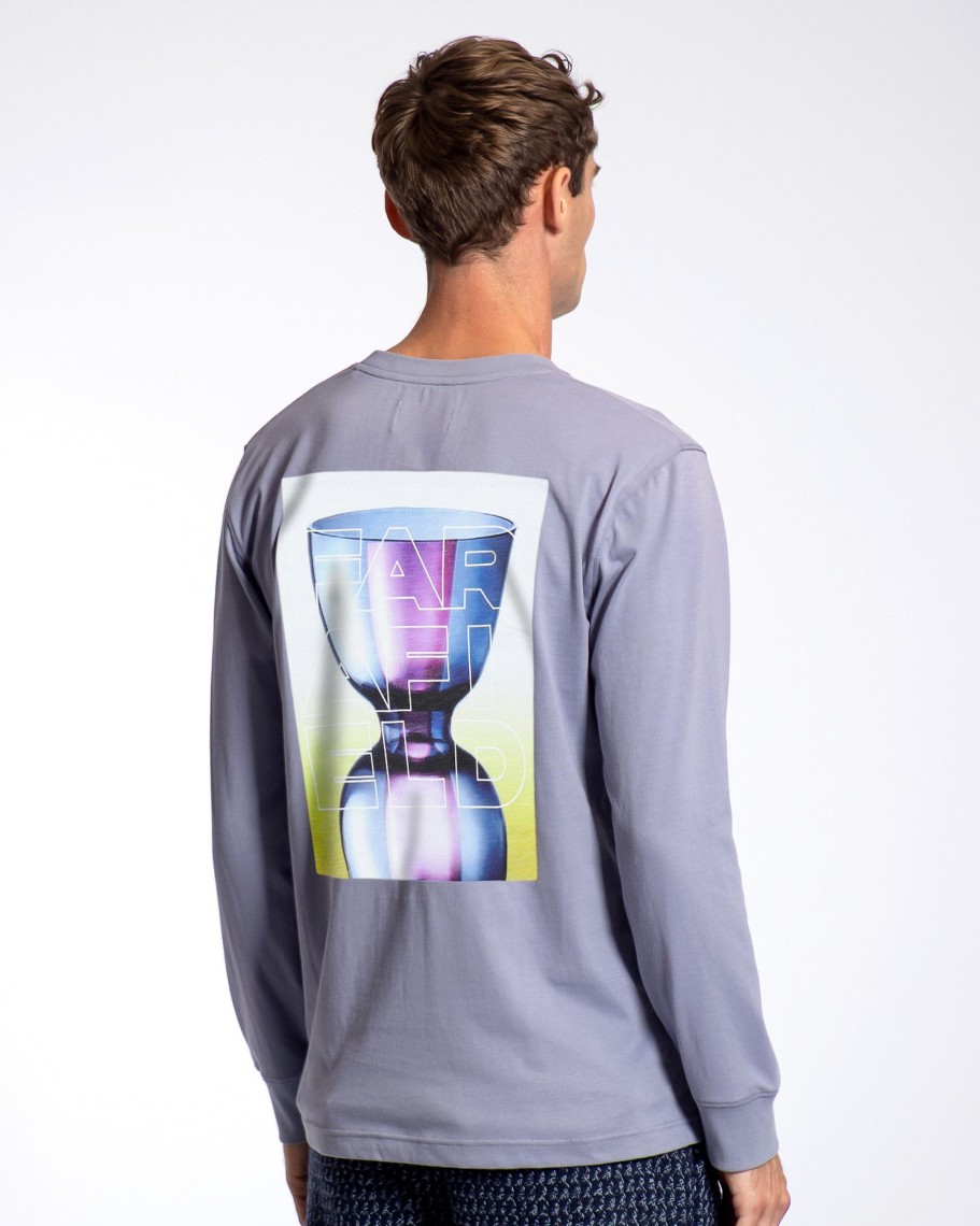 Far Afield T-Shirts | Graphic Cuffed T-Shirt - Silver Blue Vase Print