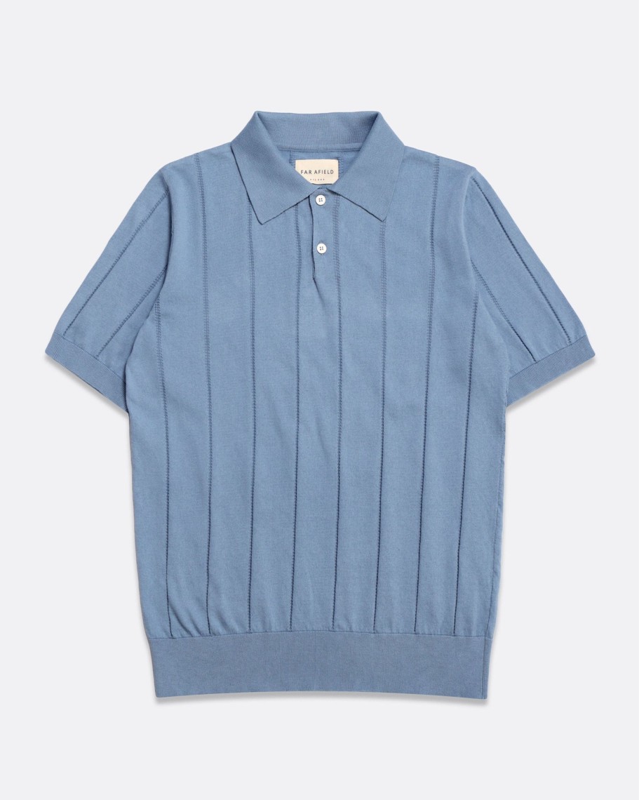 Far Afield Polo Shirts | Jacobs Polo - Allure Blue Punched Stripe