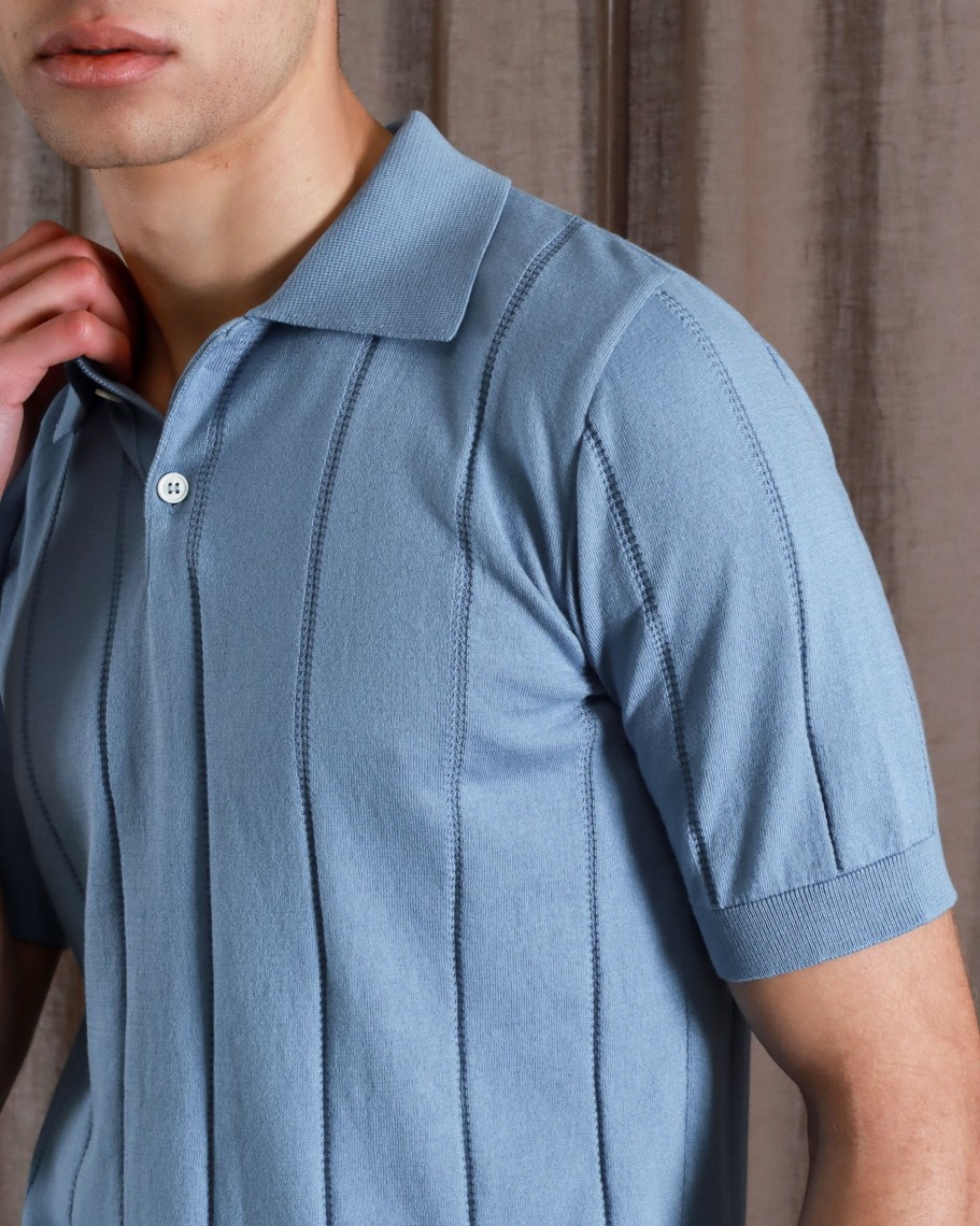 Far Afield Polo Shirts | Jacobs Polo - Allure Blue Punched Stripe