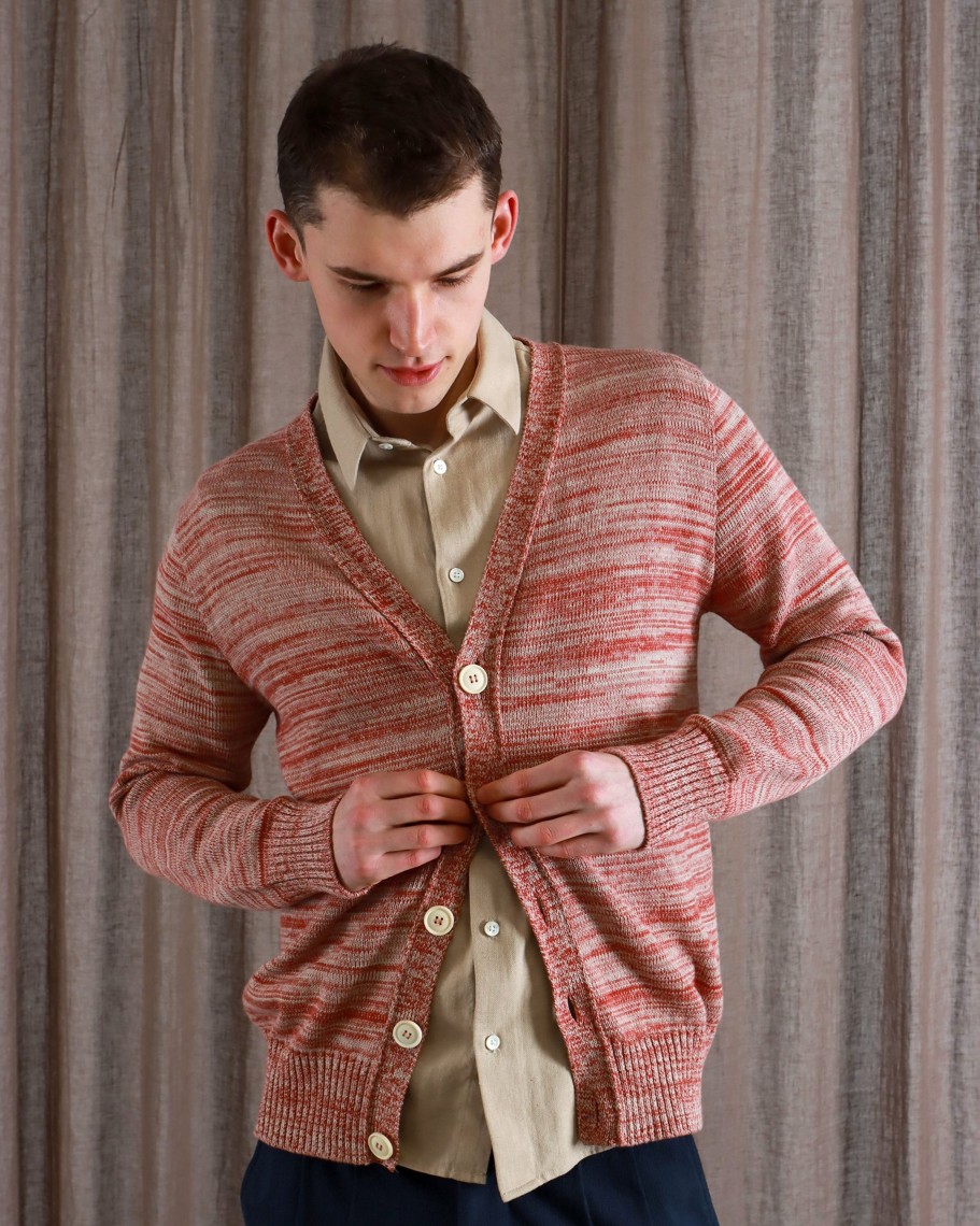 Far Afield Knitwear | Buckley Cardigan - Red / Sand Twisted Yarn