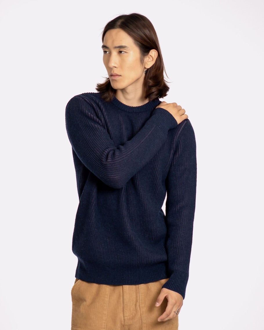 Far Afield Knitwear | Hamish Contrast Ribbed Knit - Purple / Blue Recycled Cotton Blend