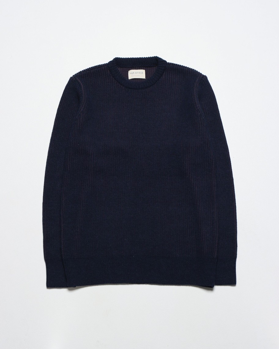 Far Afield Knitwear | Hamish Contrast Ribbed Knit - Purple / Blue Recycled Cotton Blend