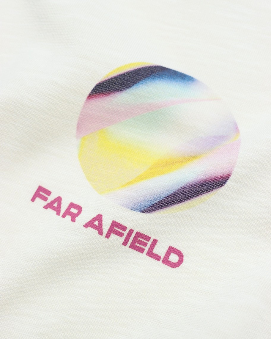 Far Afield T-Shirts | Graphic Cuffed T-Shirt - White Circle Print