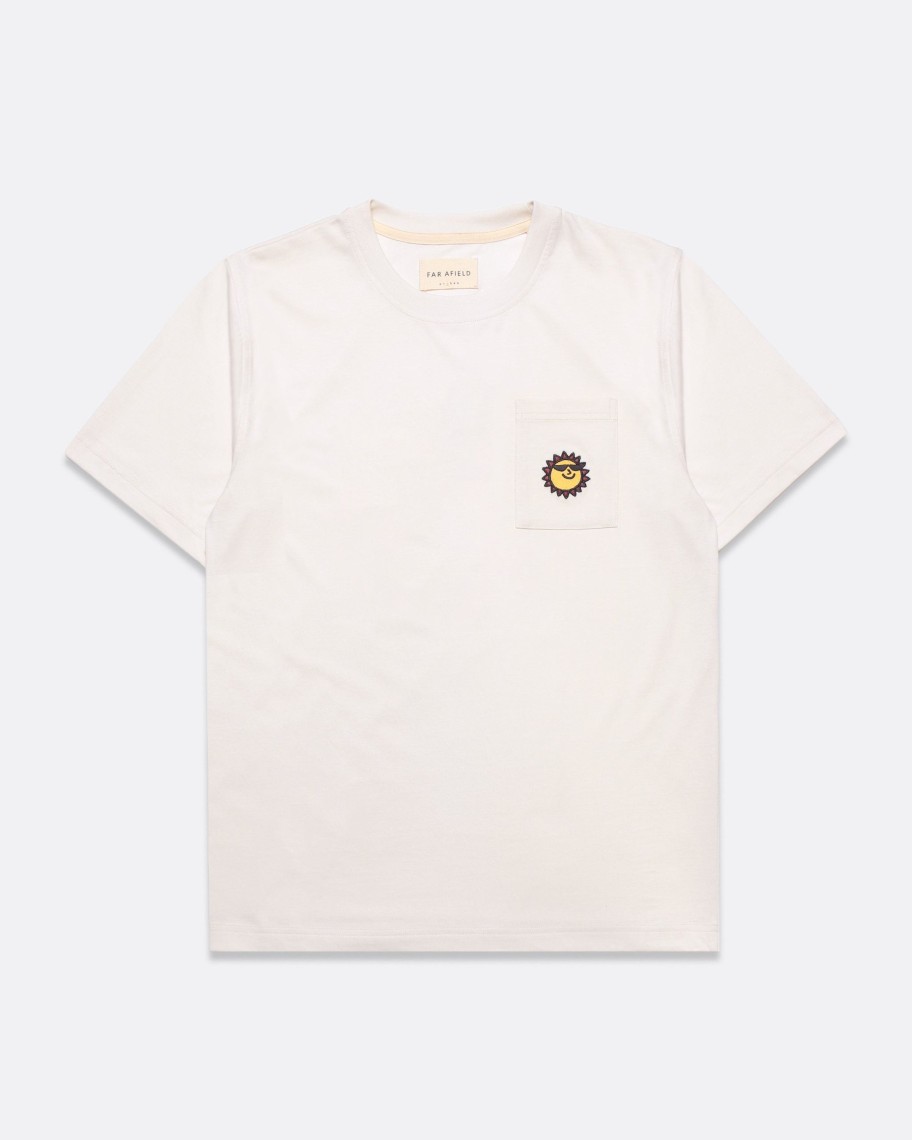 Far Afield T-Shirts | Embroidered Short Sleeve T-Shirt - White Sunny Motif