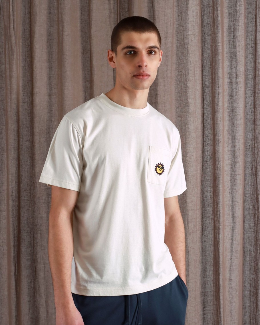 Far Afield T-Shirts | Embroidered Short Sleeve T-Shirt - White Sunny Motif