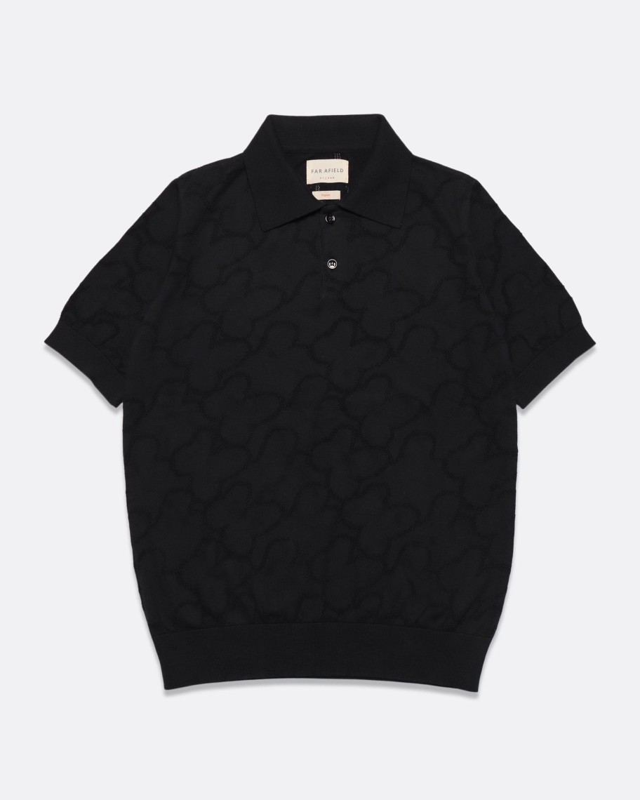 Far Afield Polo Shirts | Belser Polo - Black Floral Lace