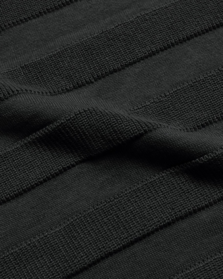 Far Afield Polo Shirts | Marsan Short Sleeve Polo - Meteorite Black Raised Stripe