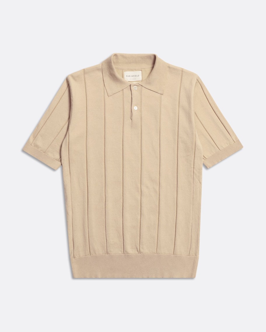 Far Afield Polo Shirts | Jacobs Polo - Sand Punched Stripe