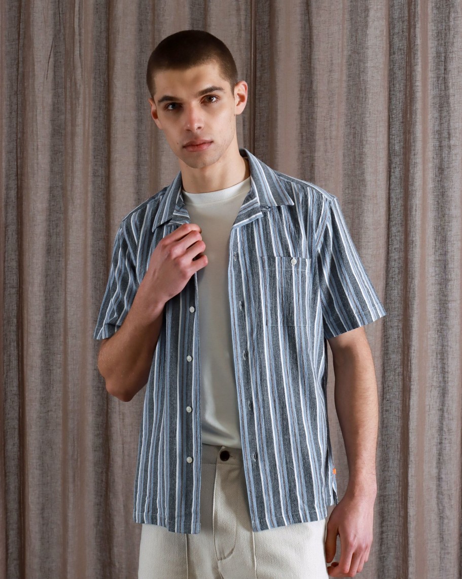 Far Afield Shirts | Selleck Shirt - Allure Blue Ramsgate Stripe