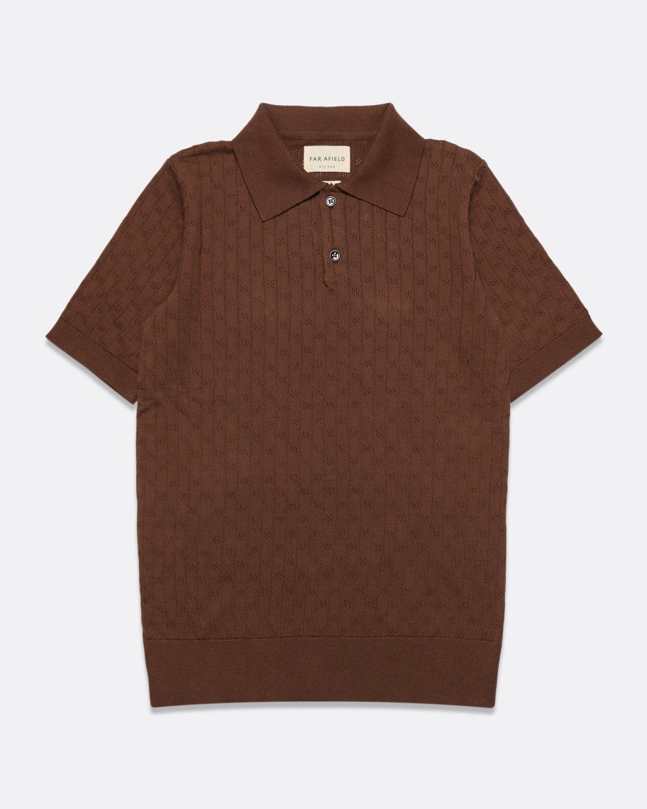 Far Afield Polo Shirts | Jacobs Polo - Brown Perforated Lace