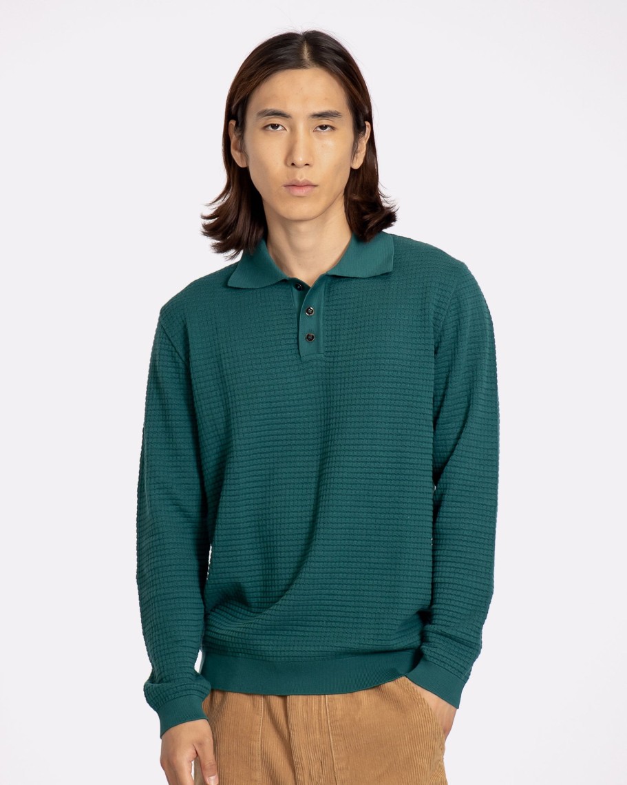 Far Afield Polo Shirts | Renard Knitted Polo - Deep Teal Organic Cotton