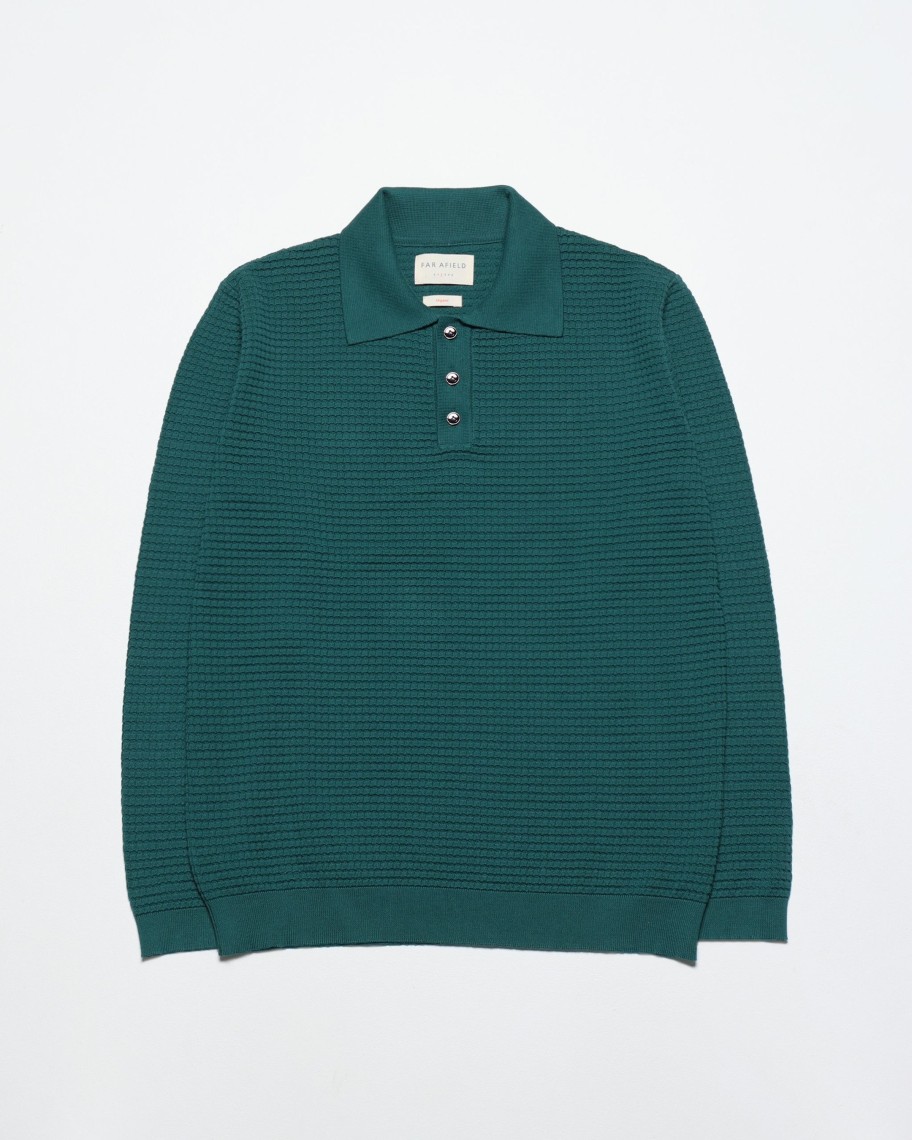 Far Afield Polo Shirts | Renard Knitted Polo - Deep Teal Organic Cotton